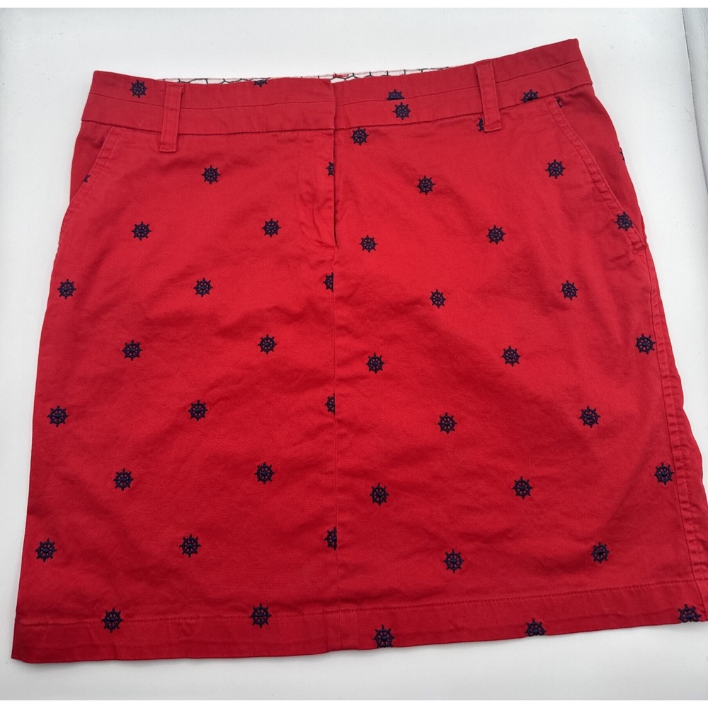 British Khaki Skirt Womens Size 6 Red Blue Nautical Pattern 4th Of July Sailor